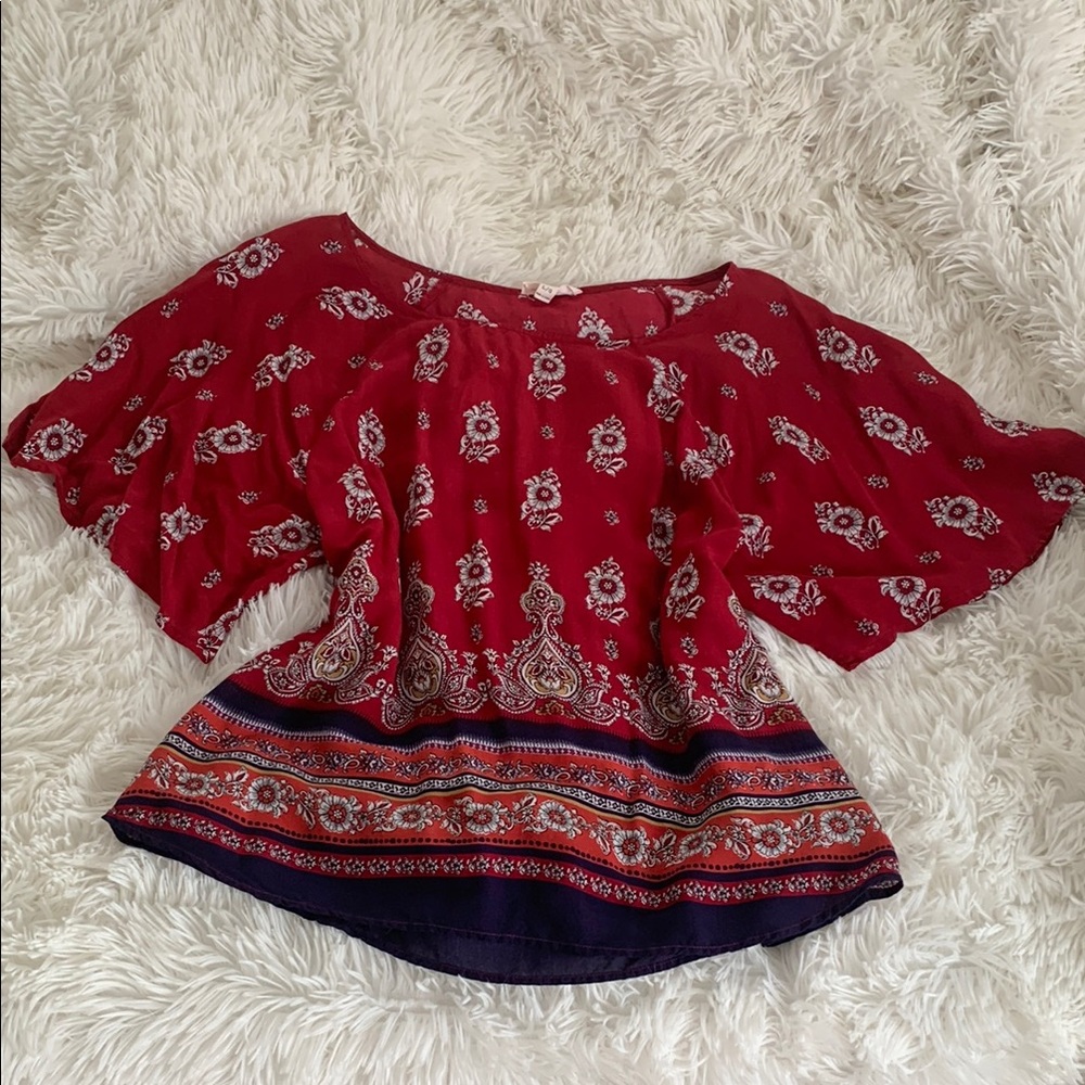 beachlunchlounge Red and Purple Floral Blouse